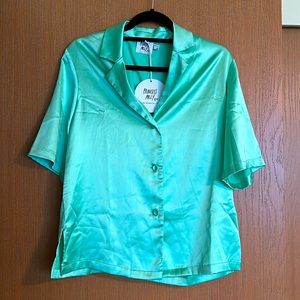 Princess Polly Satin Short Sleeve Button Up
